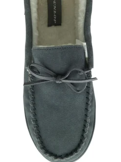 Dunlop Grey Mens Faux Fur Lined Leather Moccasin Slippers^ Slippers|Slippers