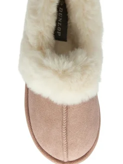 Dunlop Faux Suede Collar Full Slippers^Women Slippers