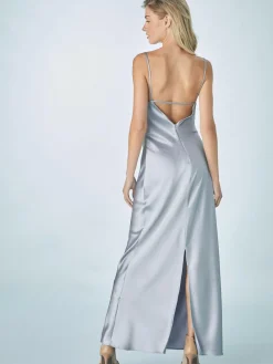Clearance Next Dusky Blue Satin Cowl Neck Wedding Guest Bridesmaid Maxi Dress