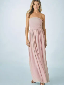 Next Dusky Pink Mesh Multiway Wedding Guest Bridesmaid Maxi Dress^Women Maxi Dresses
