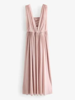 Next Dusky Pink Mesh Multiway Wedding Guest Bridesmaid Maxi Dress^Women Maxi Dresses