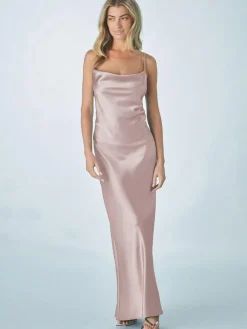 Best Next Dusky Pink Satin Cowl Neck Wedding Guest Bridesmaid Maxi Dress