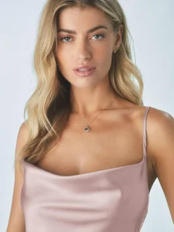 Best Next Dusky Pink Satin Cowl Neck Wedding Guest Bridesmaid Maxi Dress