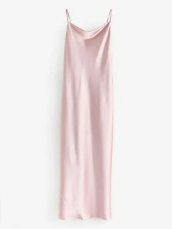 Best Next Dusky Pink Satin Cowl Neck Wedding Guest Bridesmaid Maxi Dress