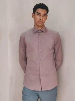 Next Dusky Pink Slim Fit Cotton Stretch Long Sleeve Formal Shirt^ Shirts