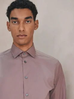 Next Dusky Pink Slim Fit Cotton Stretch Long Sleeve Formal Shirt^ Shirts