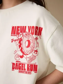 Next Ecru Bagel Oversized Graphic Print T-Shirt (3-16yrs)^ Tops|T-Shirts