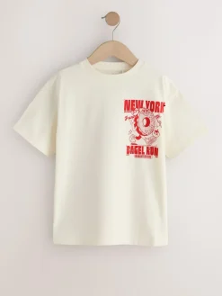 Next Ecru Bagel Oversized Graphic Print T-Shirt (3-16yrs)^ Tops|T-Shirts