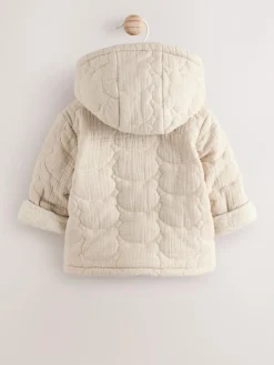 Next Ecru Bear Print Quilted Baby Zip Through Jacket^BOY Unisex|Baby Winter Clothing