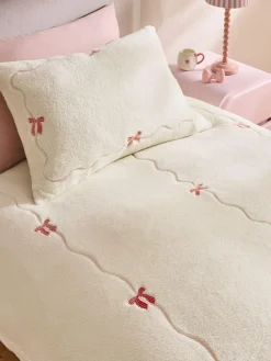 Discount Next Ecru Bow Cosy Fleece Duvet Cover and Pillowcase Set