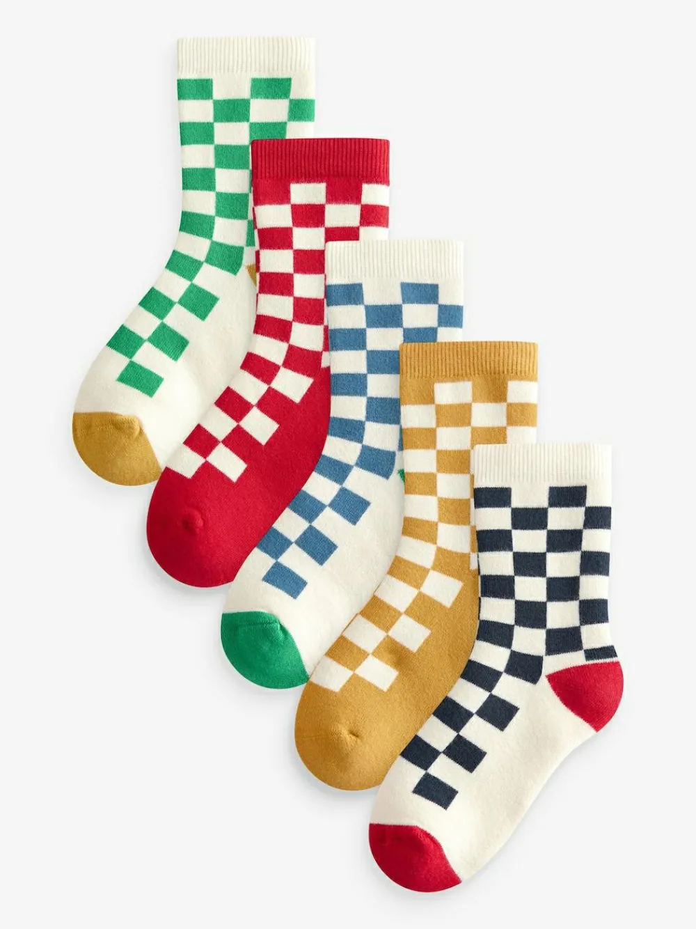 Outlet Next Ecru Bright Checkerboard Cosy Terry Cotton Rich Socks 5 Pack