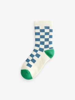 Outlet Next Ecru Bright Checkerboard Cosy Terry Cotton Rich Socks 5 Pack