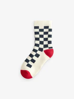 Outlet Next Ecru Bright Checkerboard Cosy Terry Cotton Rich Socks 5 Pack