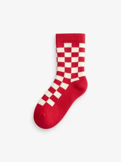 Outlet Next Ecru Bright Checkerboard Cosy Terry Cotton Rich Socks 5 Pack