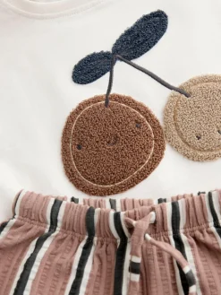 Next Ecru/ Brown Cherry Short Sleeve Top and Barrel Trousers Set (3mths-7yrs)^ Baby Girls|Tops