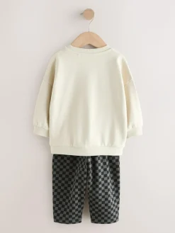 Discount Next Crew Neck Sweatshirt and Jogger Set (3mths-7yrs) (3mths-7yrs) Ecru Car