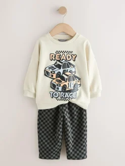 Discount Next Crew Neck Sweatshirt and Jogger Set (3mths-7yrs) (3mths-7yrs) Ecru Car