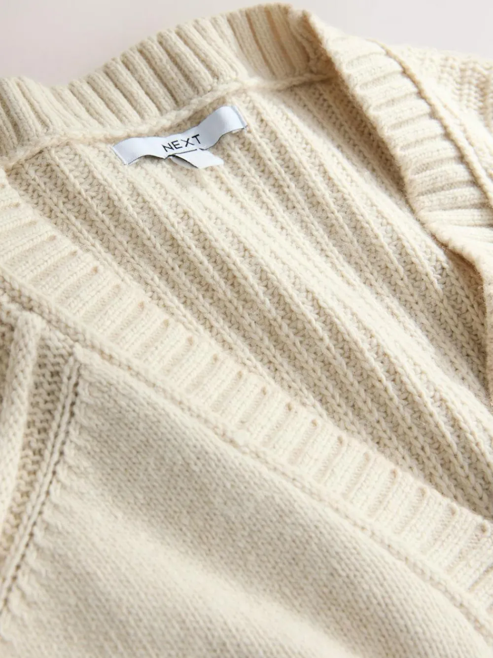 Best Next Cotton And Wool Blend Longline V-Neck Jumper Ecru