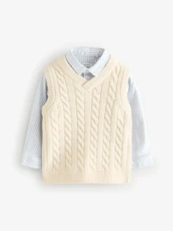 Best Next Ecru Cream Knitted Vest and Shirt Set (3mths-7yrs)