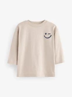 Next Ecru Cream Long Sleeves Semi Plain T-Shirt (3mths-7yrs)^BOY T-Shirts