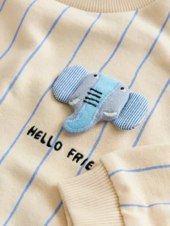 Discount Next Ecru Elephant Striped All-Over Print Crew Neck Sweatshirt (3mths-7yrs)