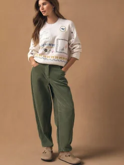 New Next Ecru Embroidered Crew Neck Knitted Jumper with Wool