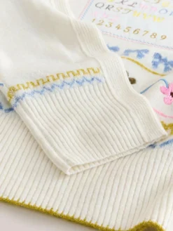 New Next Ecru Embroidered Crew Neck Knitted Jumper with Wool