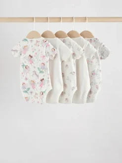 Next Ecru Fairy Short Sleeve Bodysuits 5 Pack^ Multipacks|Bodysuits & Vests