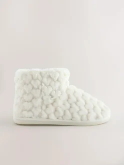 Next Faux Fur Heart Slipper Boots Ecru