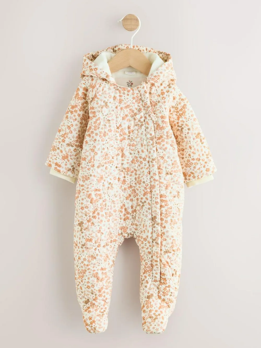 Next Ecru Floral Printed Baby Hooded Crinkle Woven Pramsuit (0mths-2yrs)^ Baby Winter Clothing|Coats, Jackets & Pramsuits