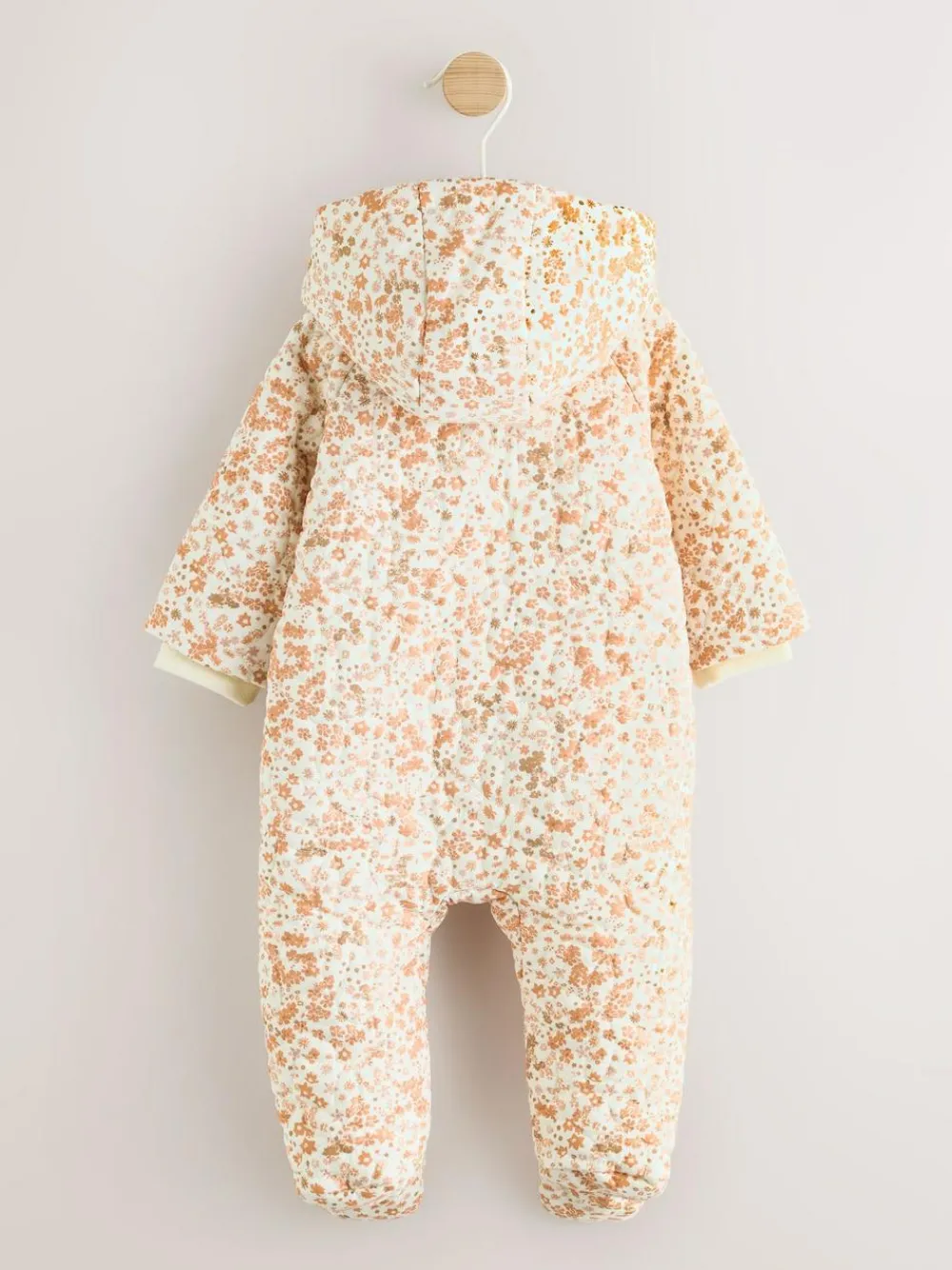 Next Ecru Floral Printed Baby Hooded Crinkle Woven Pramsuit (0mths-2yrs)^ Baby Winter Clothing|Coats, Jackets & Pramsuits