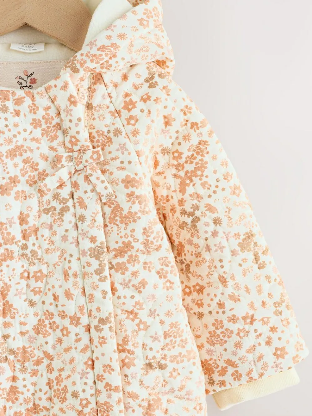 Next Ecru Floral Printed Baby Hooded Crinkle Woven Pramsuit (0mths-2yrs)^ Baby Winter Clothing|Coats, Jackets & Pramsuits