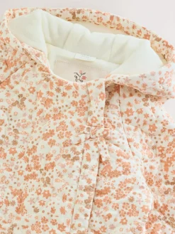 Next Ecru Floral Printed Baby Hooded Crinkle Woven Pramsuit (0mths-2yrs)^ Baby Winter Clothing|Coats, Jackets & Pramsuits