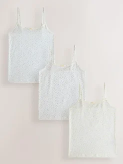Online Next Strappy Printed Cami Vests 3 Pack (1.5-16yrs) Ecru Floral