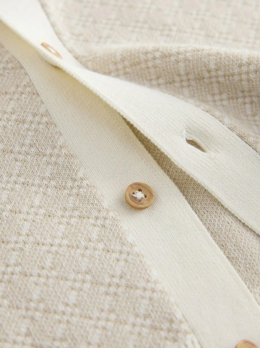 Next Ecru Geo Knitted Button Through Polo Shirt (3-16yrs)^BOY Knitwear & Sweaters|Knitwear