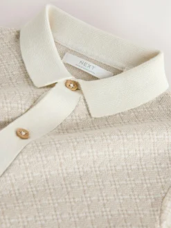 Next Ecru Geo Knitted Button Through Polo Shirt (3-16yrs)^BOY Knitwear & Sweaters|Knitwear