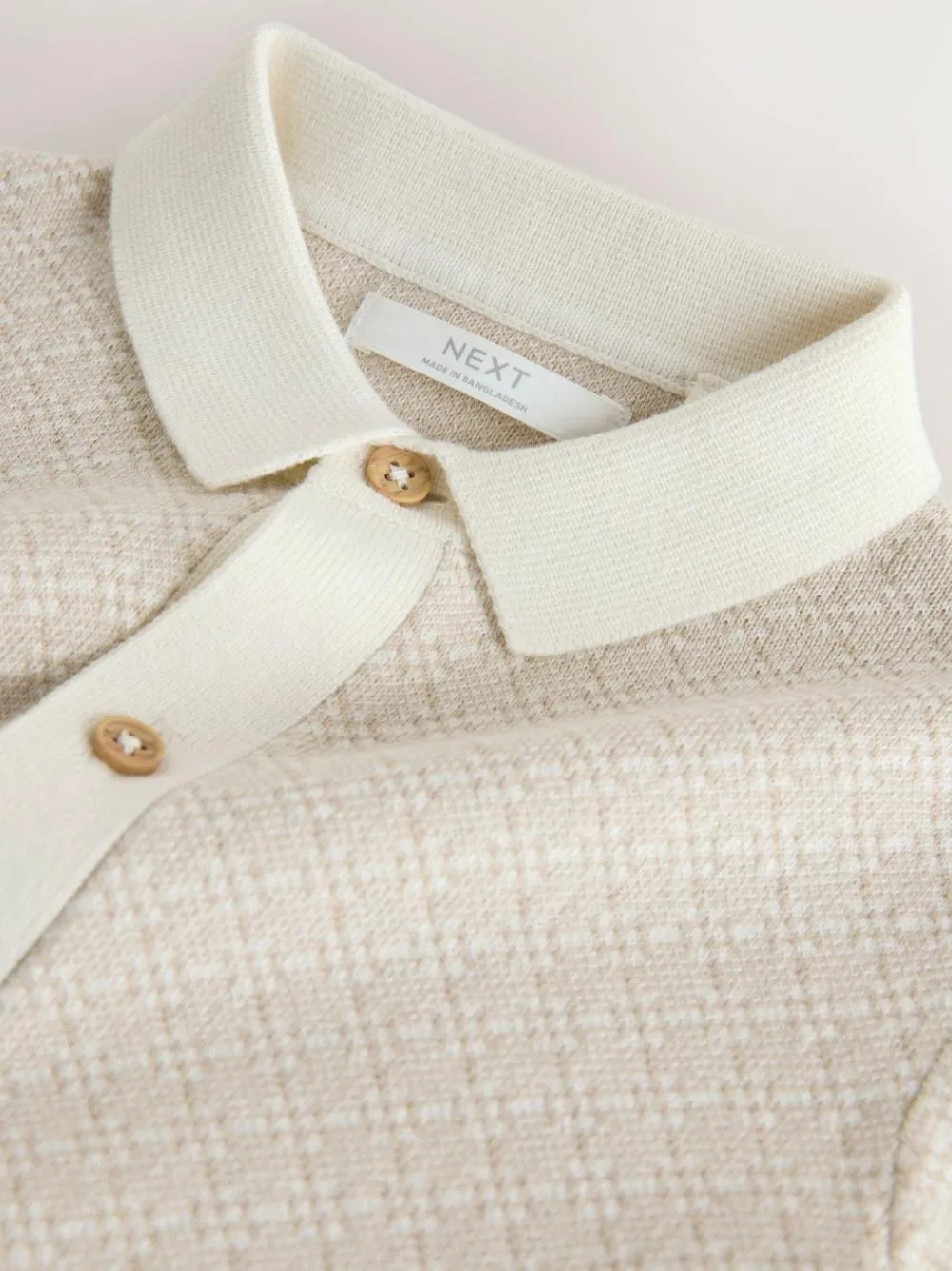 Next Ecru Geo Knitted Button Through Polo Shirt (3-16yrs)^BOY Knitwear & Sweaters|Knitwear