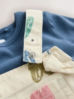 Clearance Next Ecru Heart Print Dungarees and T-Shirt Set (3mths-7yrs)