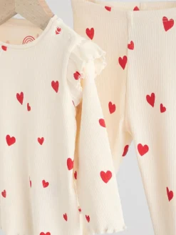 Next Baby Top and Leggings 2 Piece Set (0mths-2yrs) Ecru Hearts