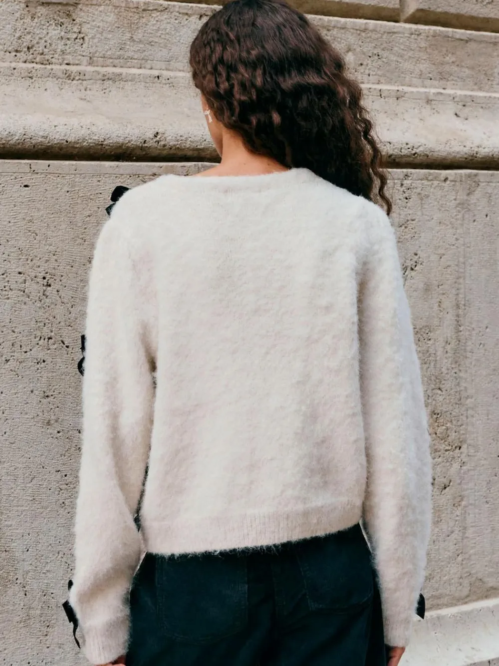 Sale Next Knitted Velvet Bow Cardigan With Wool Ecru