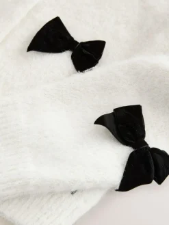 Sale Next Knitted Velvet Bow Cardigan With Wool Ecru