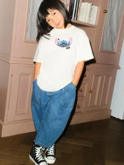 New Next Lilo & Stitch Oversized Graphic T-Shirt (3-16yrs) Ecru