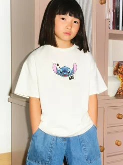 New Next Lilo & Stitch Oversized Graphic T-Shirt (3-16yrs) Ecru