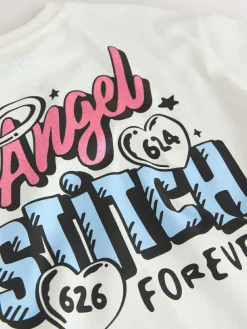 New Next Lilo & Stitch Oversized Graphic T-Shirt (3-16yrs) Ecru