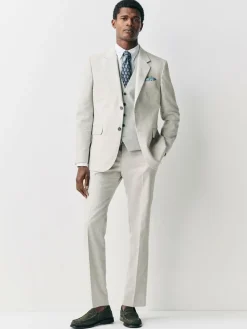 Next Ecru Linen Blend Texture Suit Waistcoat^ Vests