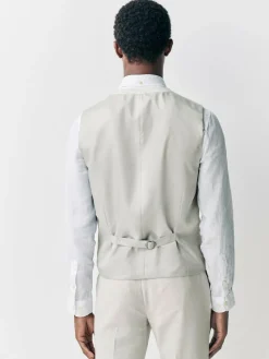 Next Ecru Linen Blend Texture Suit Waistcoat^ Vests