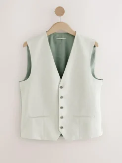 Next Ecru Linen Blend Texture Suit Waistcoat^ Vests