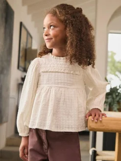Online Next Long Sleeve Ruffle Blouse (3-16yrs) Ecru