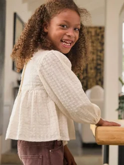 Online Next Long Sleeve Ruffle Blouse (3-16yrs) Ecru