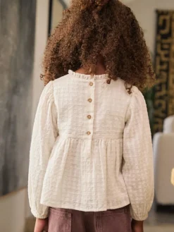 Online Next Long Sleeve Ruffle Blouse (3-16yrs) Ecru